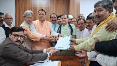 भाजपा राज्यसभा प्रत्याशी दिनेश आर्य ने दाखिल किया नामांकन, मुख्यमंत्री धामी और प्रदेश अध्यक्ष महेंद्र भट्ट रहे मौजूद 